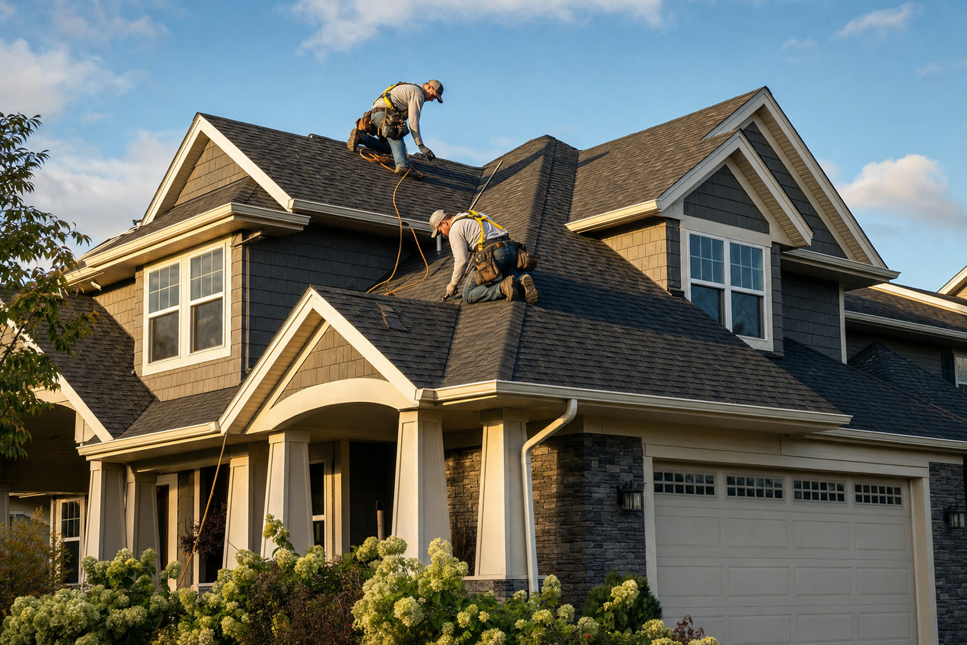 Sellers Roofing crew installing asphalt shingles on a Minneapolis home