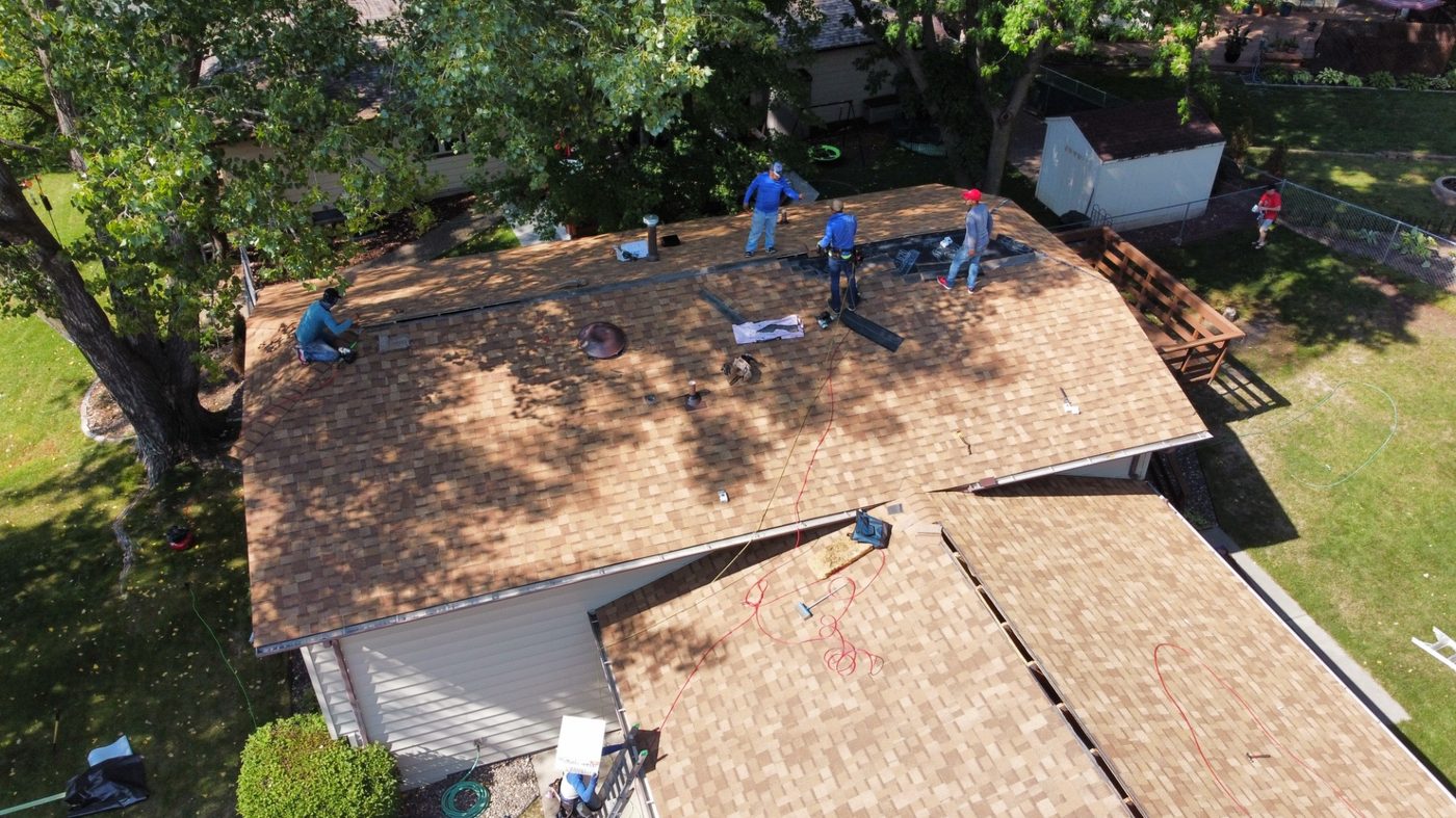 Drone view of completed Sellers Roofing project